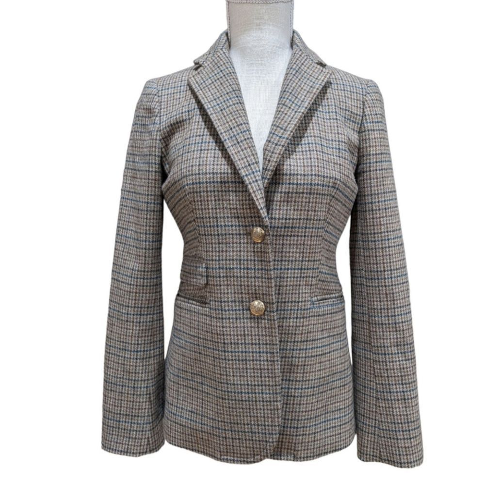 J. Crew Women’s Plaid Wool-Blend Blazer in Tan and Blue
